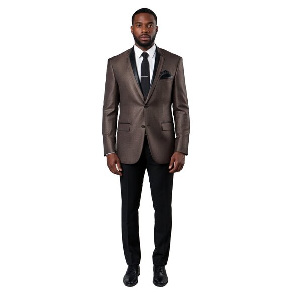 Puppytooth Elbow Patch Men's Classic Blazer Modern Fit, Brown - Picture 5 of 5